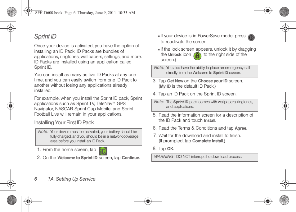 Sprint id | Samsung D-44867 User Manual | Page 20 / 250