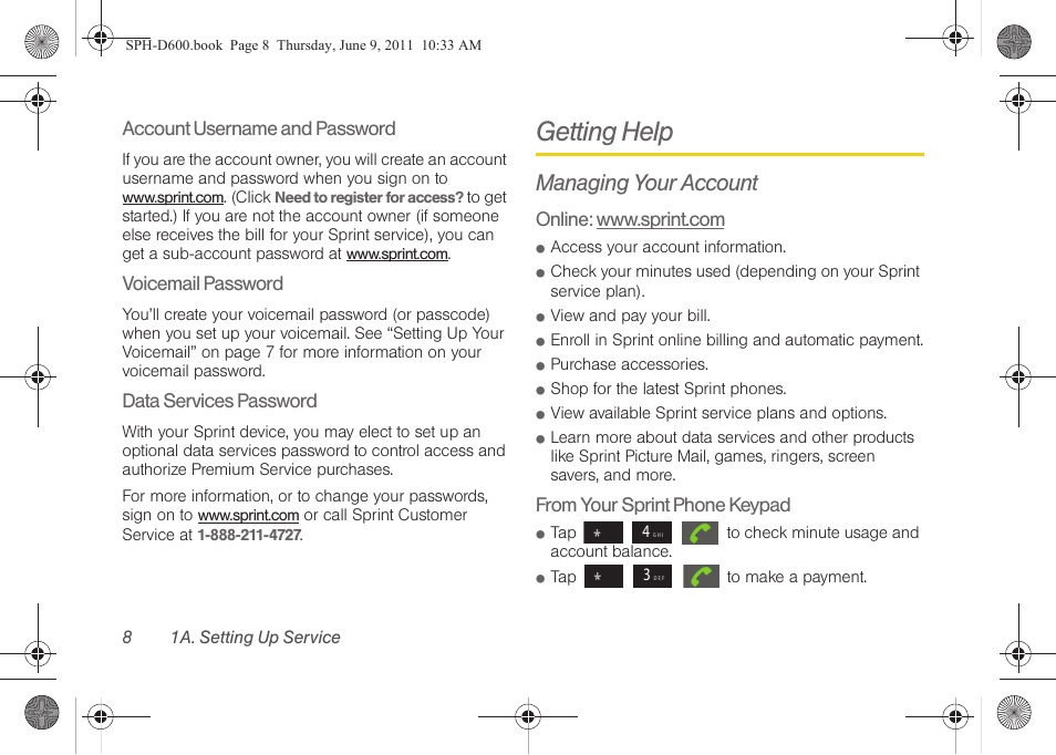 Getting help, Managing your account | Samsung D-44867 User Manual | Page 22 / 250