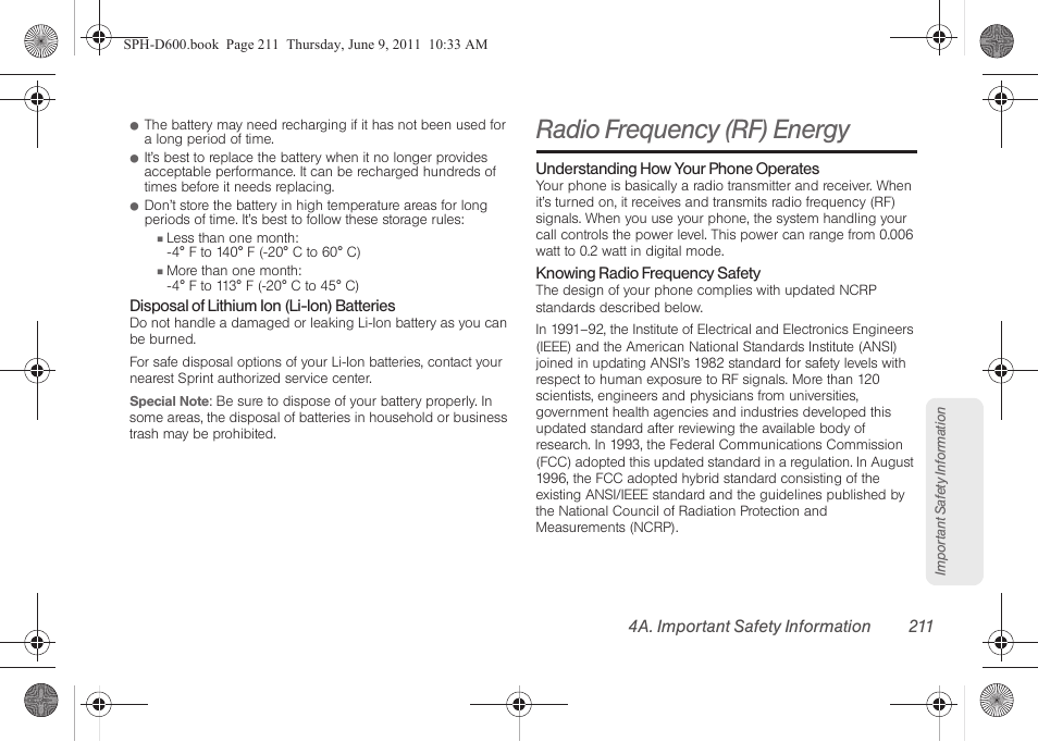 Radio frequency (rf) energy | Samsung D-44867 User Manual | Page 225 / 250