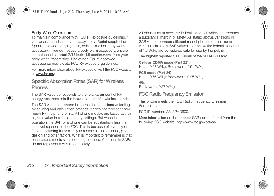 Fcc radio frequency emission | Samsung D-44867 User Manual | Page 226 / 250