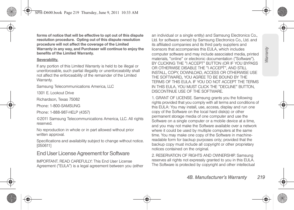 End user license agreement for software | Samsung D-44867 User Manual | Page 233 / 250