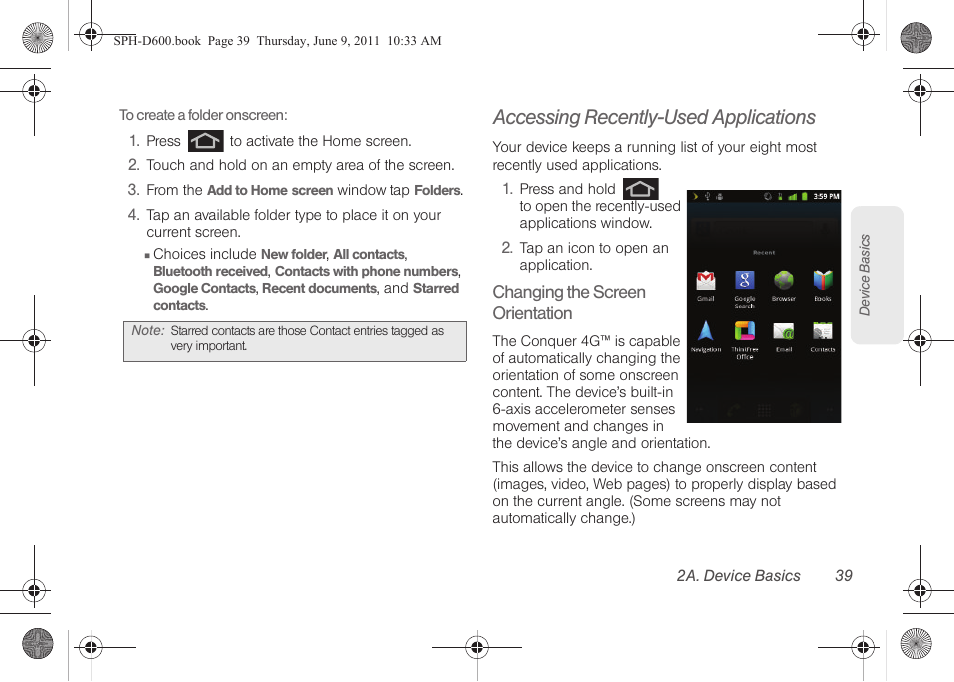 Accessing recently-used applications | Samsung D-44867 User Manual | Page 53 / 250