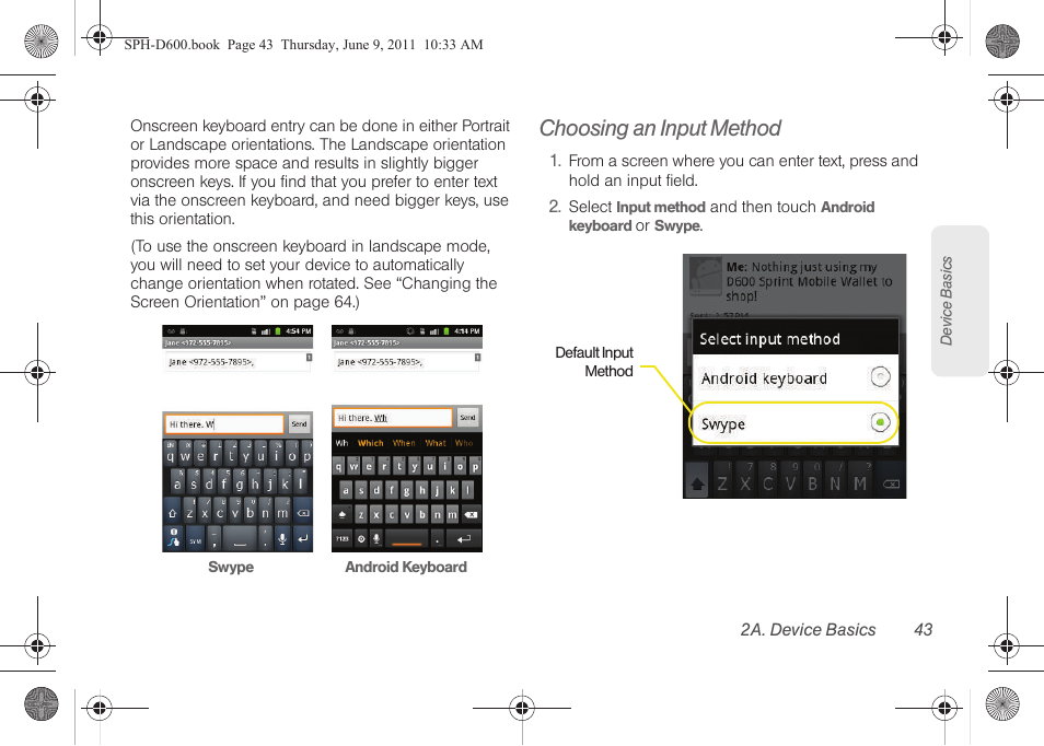 Choosing an input method | Samsung D-44867 User Manual | Page 57 / 250