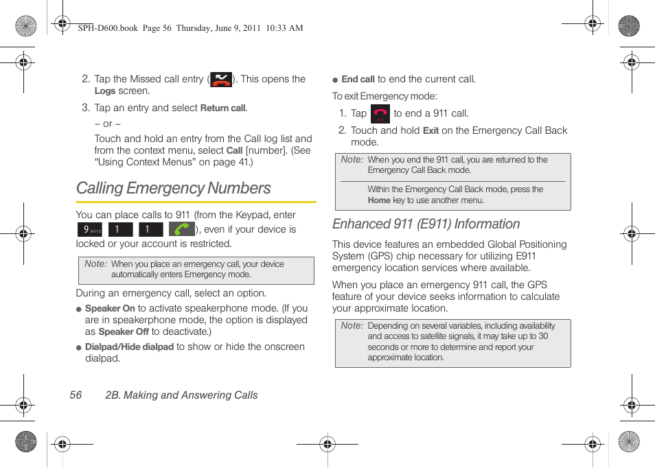 Calling emergency numbers, Enhanced 911 (e911) information | Samsung D-44867 User Manual | Page 70 / 250