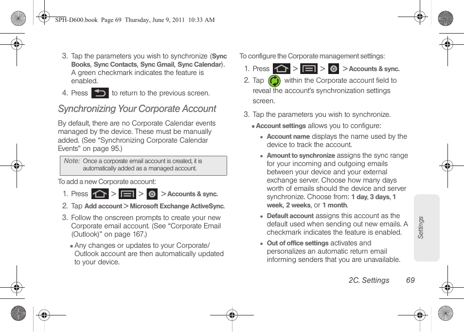 Synchronizing your corporate account | Samsung D-44867 User Manual | Page 83 / 250