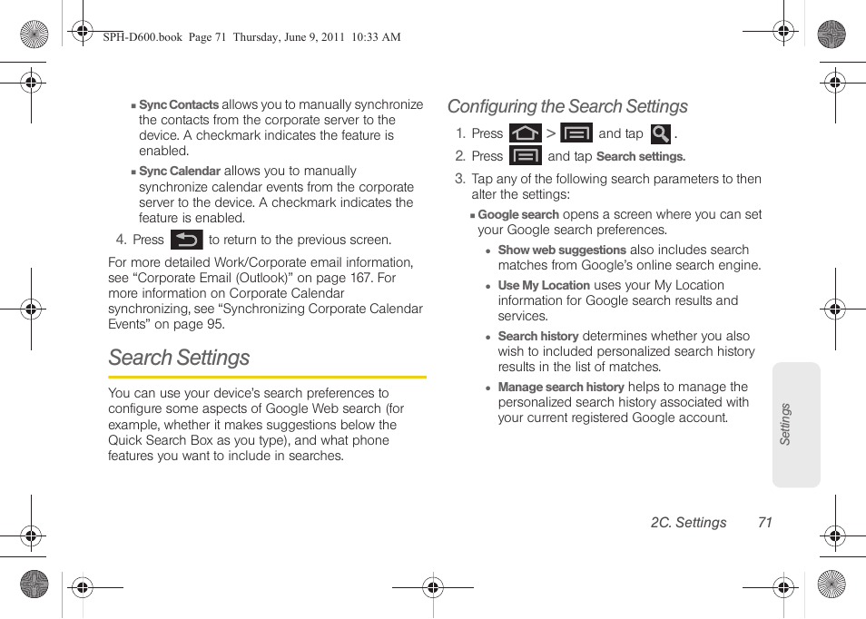 Search settings, Configuring the search settings | Samsung D-44867 User Manual | Page 85 / 250