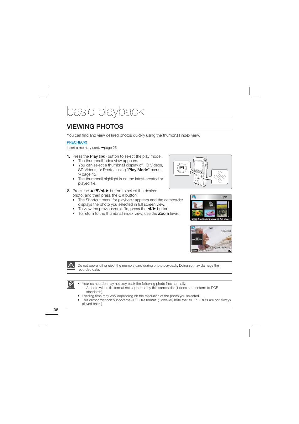 Viewing photos, Basic playback | Samsung HMX-U20LN User Manual | Page 48 / 94