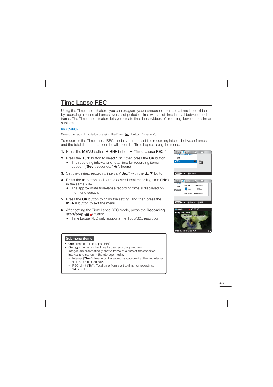 Time lapse rec | Samsung HMX-U20LN User Manual | Page 53 / 94
