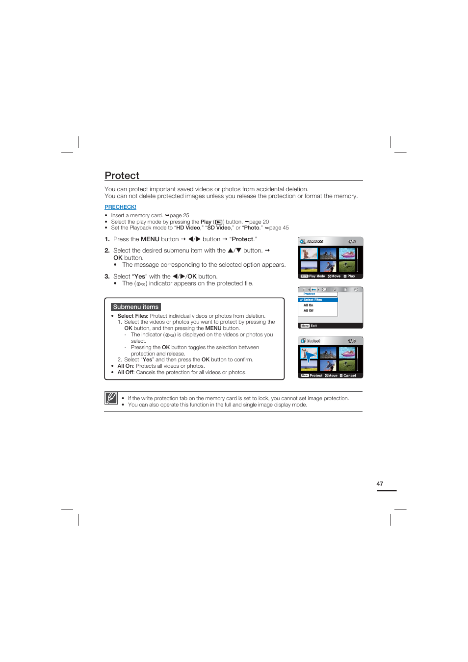 Protect | Samsung HMX-U20LN User Manual | Page 57 / 94