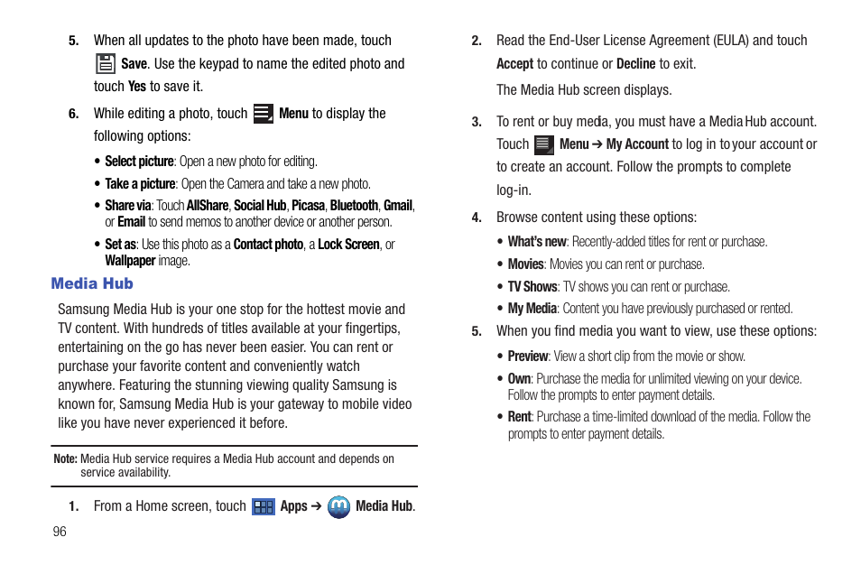 Media hub, Default. for more information, refer to “media hub, T. for more information, refer to “media hub | Samsung Galaxy Tab 8.9 User Manual | Page 100 / 188