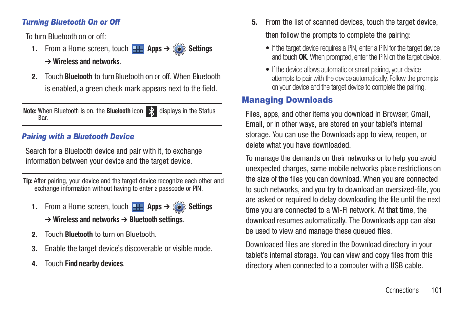 Managing downloads | Samsung Galaxy Tab 8.9 User Manual | Page 105 / 188