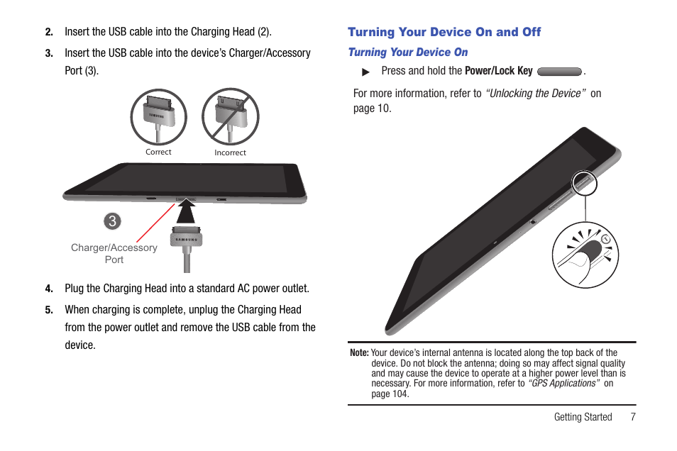 Turning your device on and off | Samsung Galaxy Tab 8.9 User Manual | Page 11 / 188