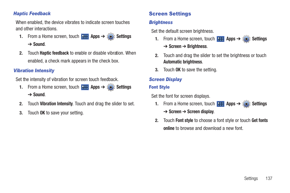 Screen settings | Samsung Galaxy Tab 8.9 User Manual | Page 141 / 188