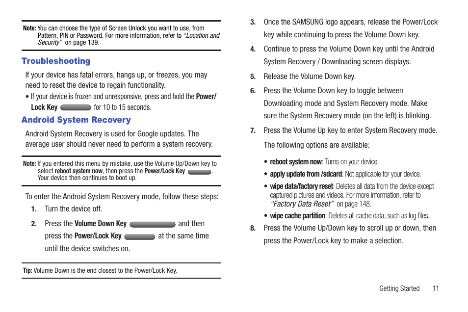 Troubleshooting, Android system recovery, Troubleshooting android system recovery | Samsung Galaxy Tab 8.9 User Manual | Page 15 / 188