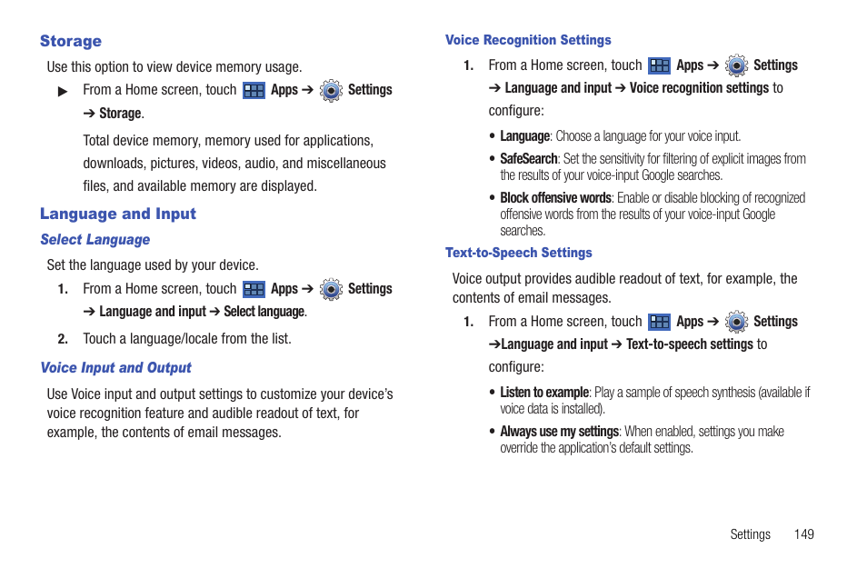 Storage, Language and input, Storage language and input | Samsung Galaxy Tab 8.9 User Manual | Page 153 / 188