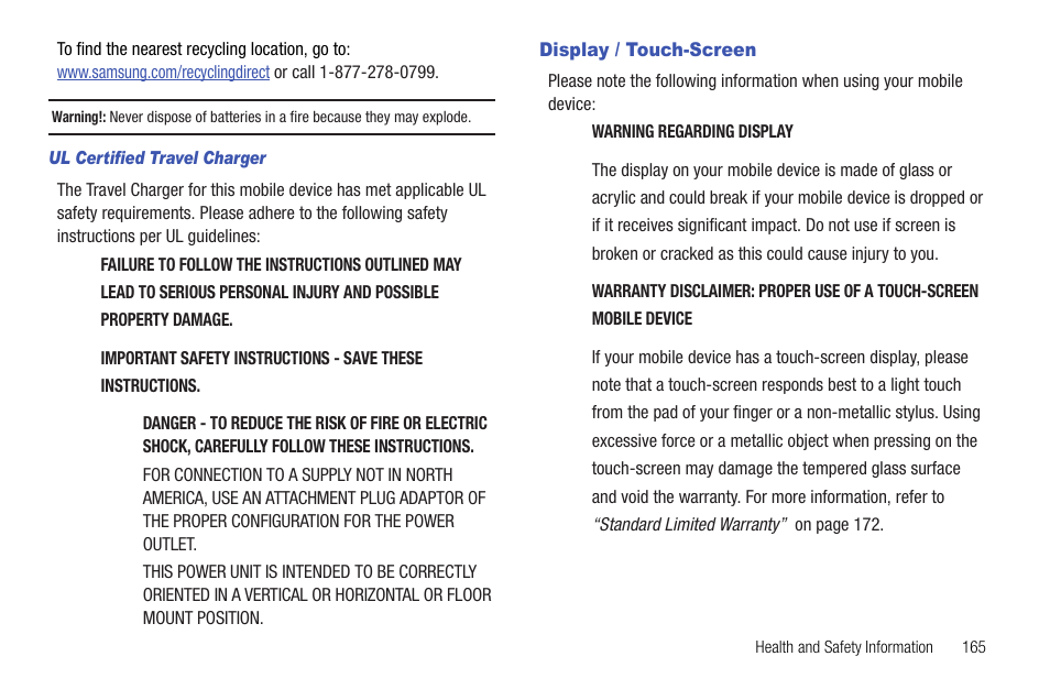Display / touch-screen | Samsung Galaxy Tab 8.9 User Manual | Page 169 / 188
