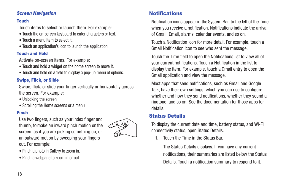 Notifications, Status details, Notifications status details | Samsung Galaxy Tab 8.9 User Manual | Page 22 / 188