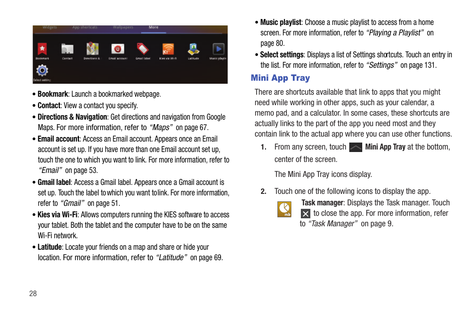 Mini app tray | Samsung Galaxy Tab 8.9 User Manual | Page 32 / 188