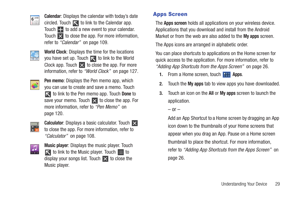 Apps screen | Samsung Galaxy Tab 8.9 User Manual | Page 33 / 188