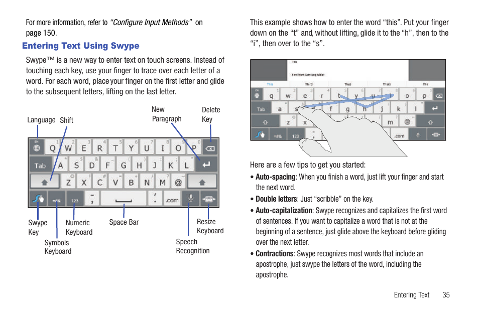Entering text using swype | Samsung Galaxy Tab 8.9 User Manual | Page 39 / 188