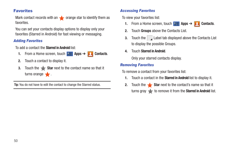 Favorites, For more | Samsung Galaxy Tab 8.9 User Manual | Page 54 / 188