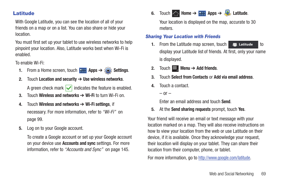 Latitude | Samsung Galaxy Tab 8.9 User Manual | Page 73 / 188