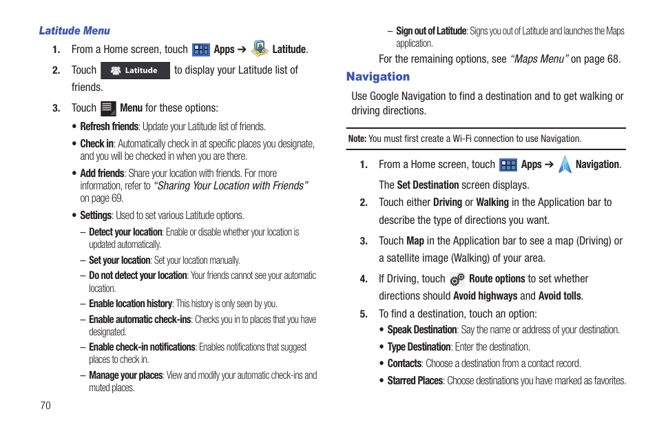 Navigation | Samsung Galaxy Tab 8.9 User Manual | Page 74 / 188