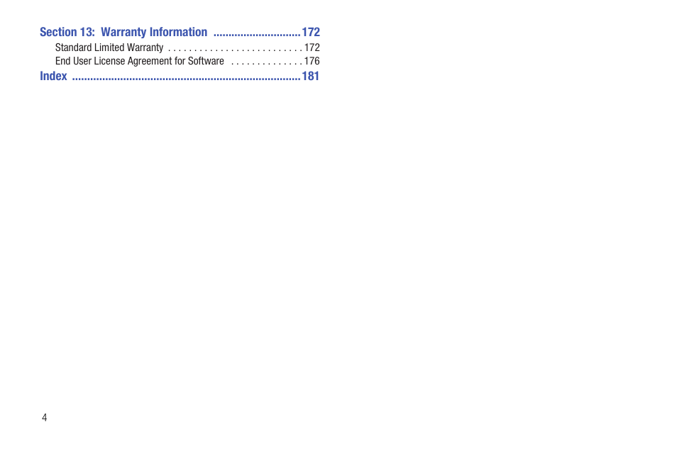 Section 13: warranty information 172 | Samsung Galaxy Tab 8.9 User Manual | Page 8 / 188