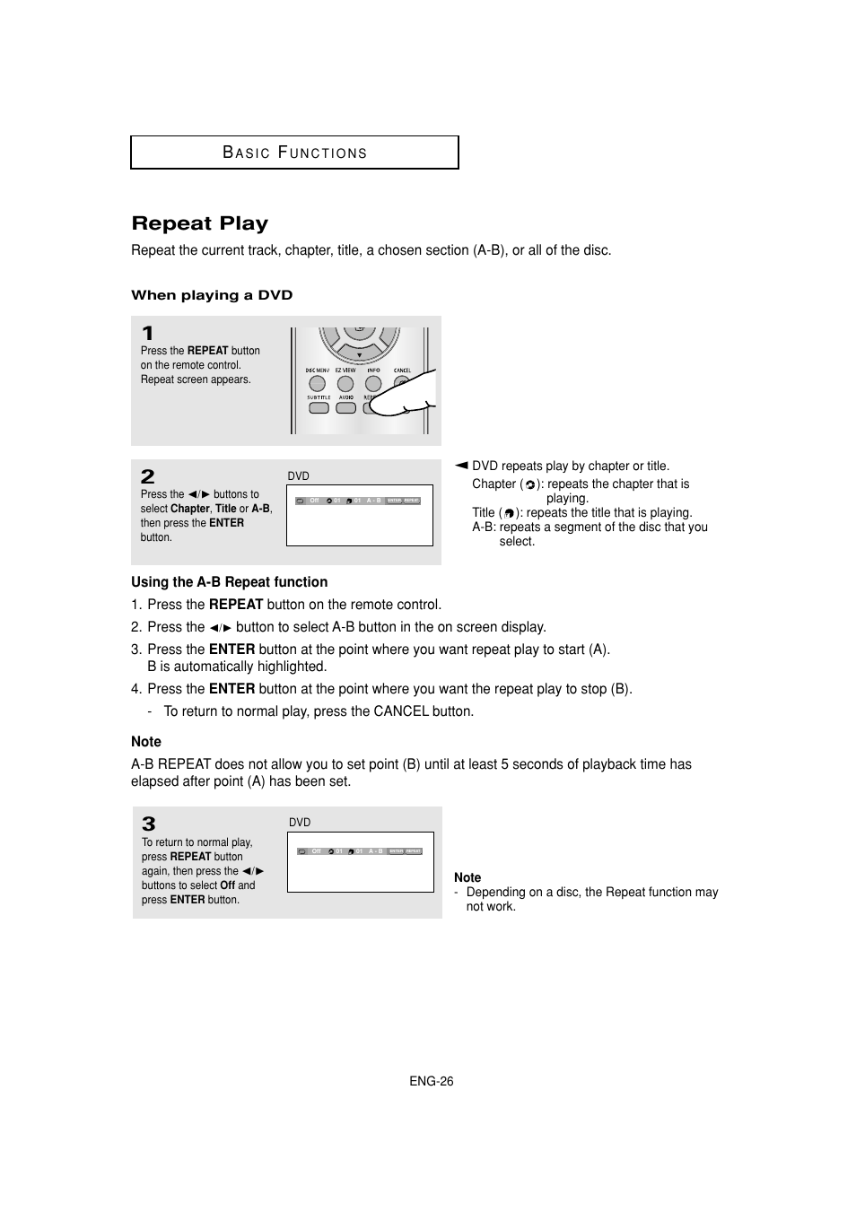 Repeat play | Samsung DVD-HD870C User Manual | Page 26 / 62