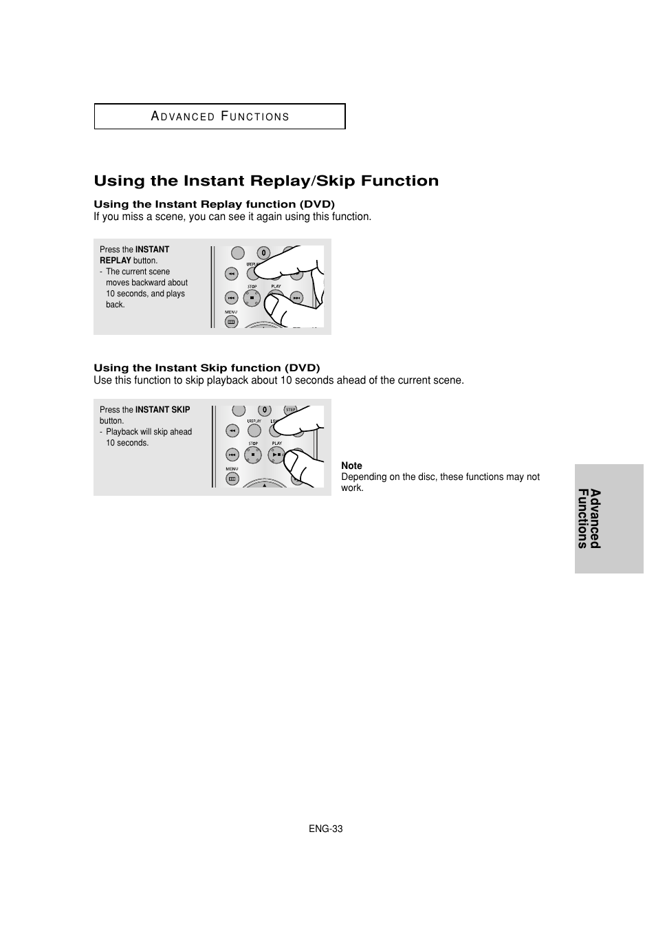 Using the instant replay/skip function, Advanced functions a | Samsung DVD-HD870C User Manual | Page 33 / 62