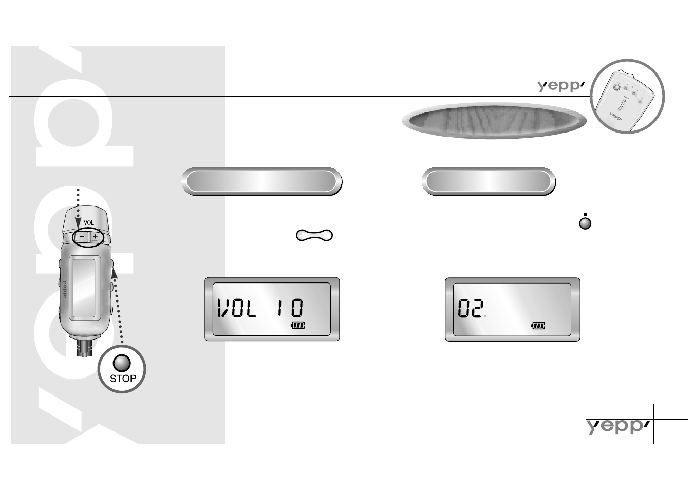 Control volume, Stop music, Basic functions | Samsung Yepp YP-NEU User Manual | Page 11 / 48