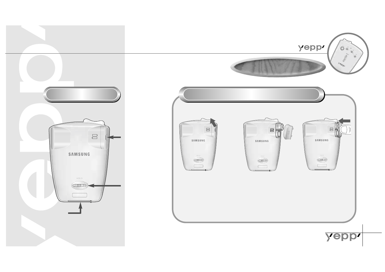 Rear panel, Battery installation, Main system | Samsung Yepp YP-NEU User Manual | Page 7 / 48