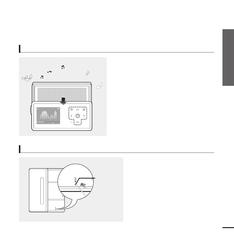 Using the speaker, Reset function, Basic use | Chapter 1. preparation | Samsung YP-K5JAB User Manual | Page 15 / 57
