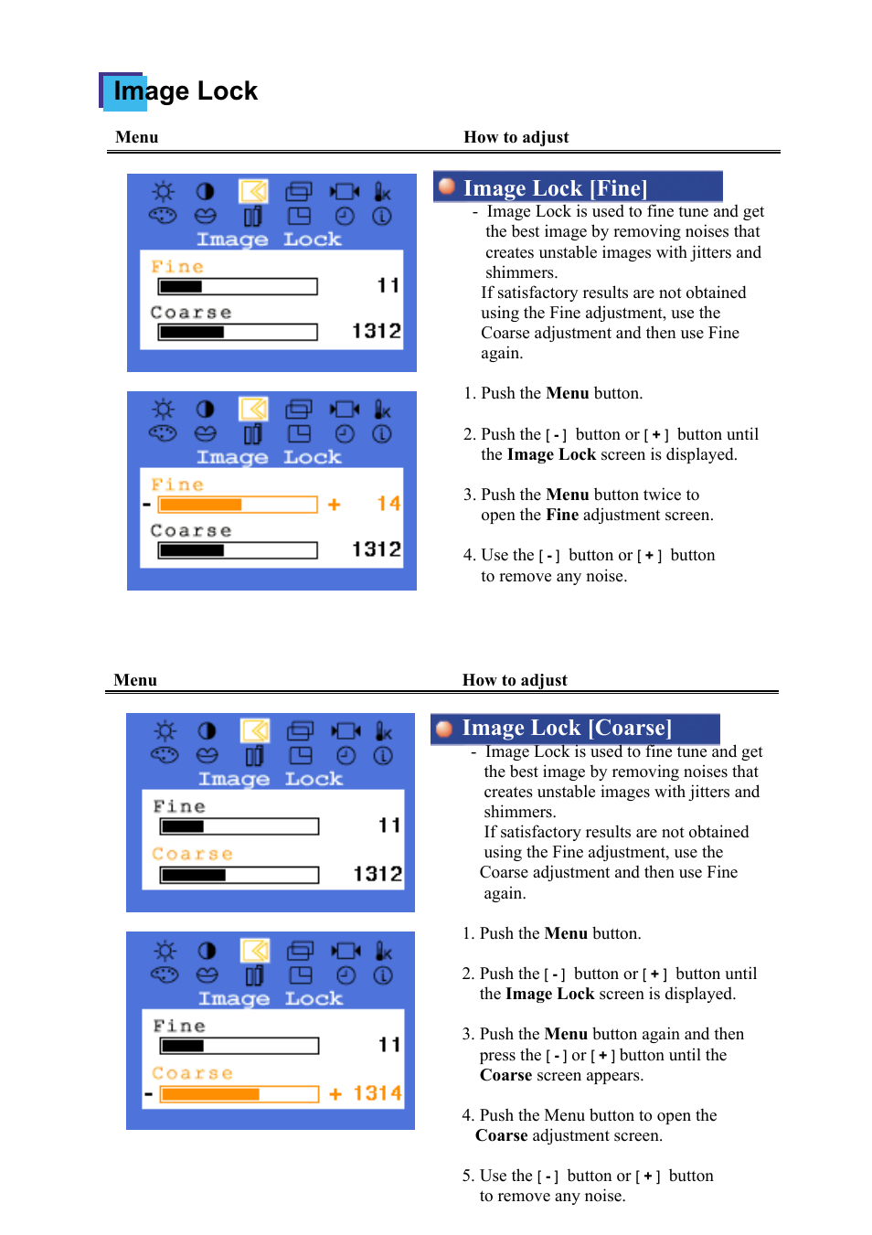 Image lock, Image lock [fine, Image lock [coarse | Samsung 174T User Manual | Page 33 / 80