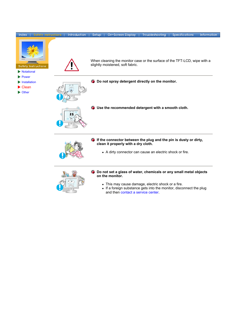 Clean, Cleaning | Samsung 174T User Manual | Page 6 / 80