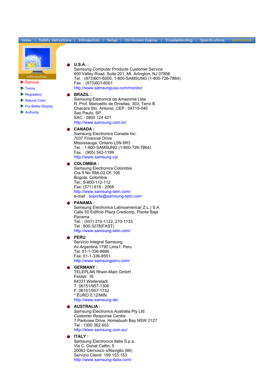 Service, Information | Samsung 174T User Manual | Page 68 / 80