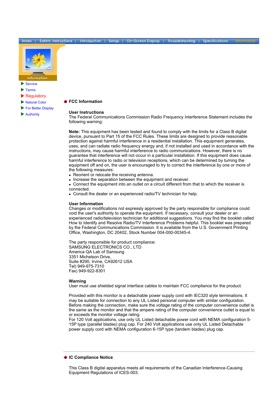 Regulatory | Samsung 174T User Manual | Page 72 / 80