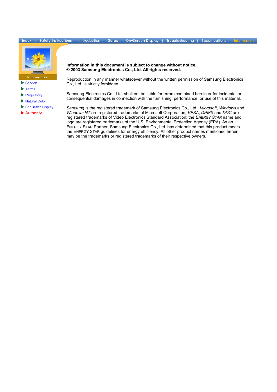 Authority | Samsung 174T User Manual | Page 80 / 80
