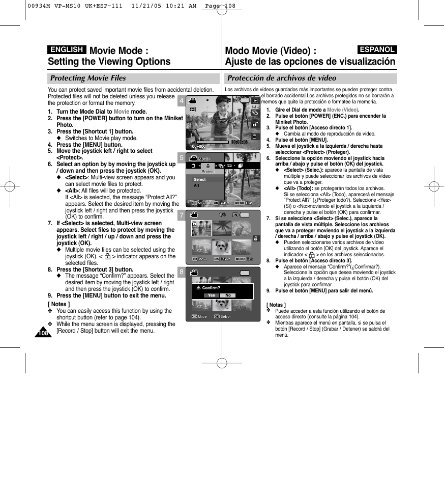 Movie mode : setting the viewing options | Samsung VP - MS15(R) User Manual | Page 109 / 158