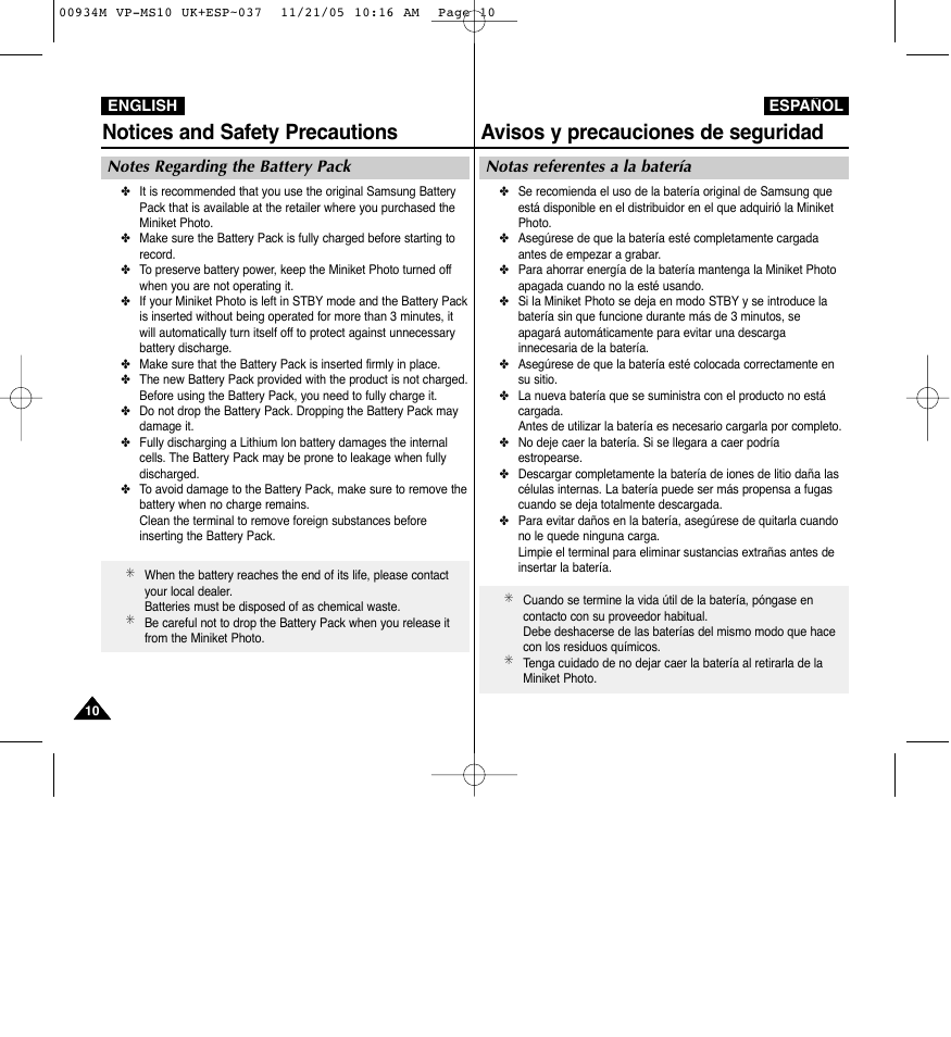 Avisos y precauciones de seguridad, Notices and safety precautions | Samsung VP - MS15(R) User Manual | Page 11 / 158