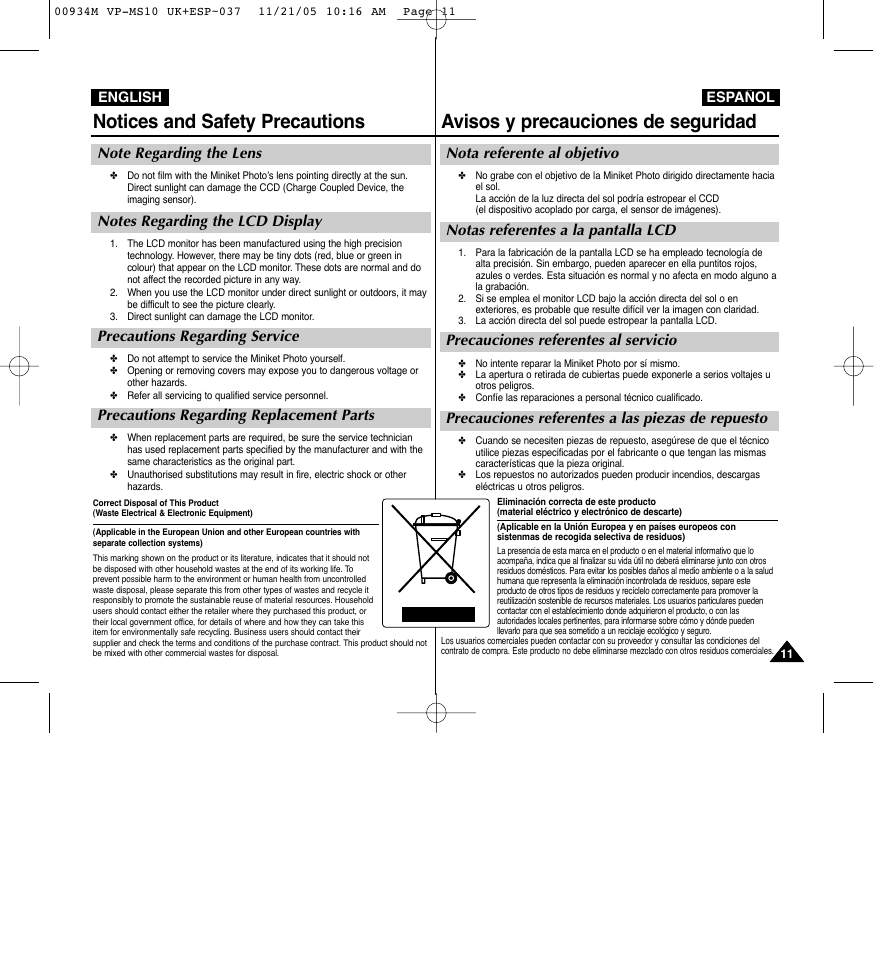 Avisos y precauciones de seguridad, Notices and safety precautions | Samsung VP - MS15(R) User Manual | Page 12 / 158