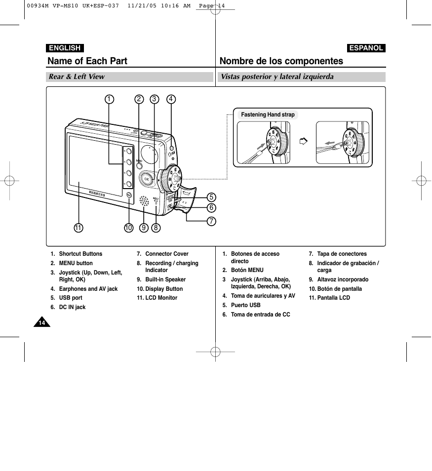 Name of each part, Nombre de los componentes | Samsung VP - MS15(R) User Manual | Page 15 / 158