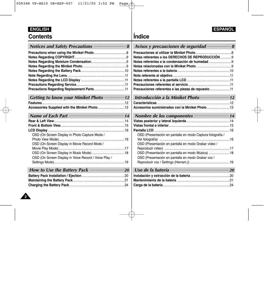 Contents índice | Samsung VP - MS15(R) User Manual | Page 3 / 158