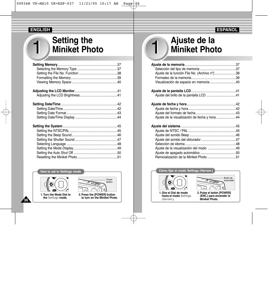 Ajuste de la miniket photo, Setting the miniket photo | Samsung VP - MS15(R) User Manual | Page 37 / 158