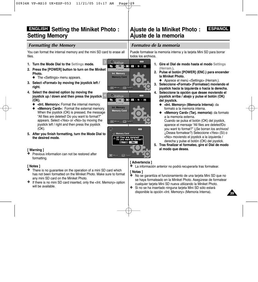 Español, English | Samsung VP - MS15(R) User Manual | Page 40 / 158