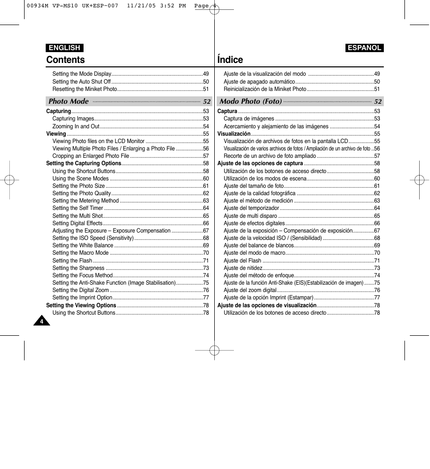 Contents índice | Samsung VP - MS15(R) User Manual | Page 5 / 158