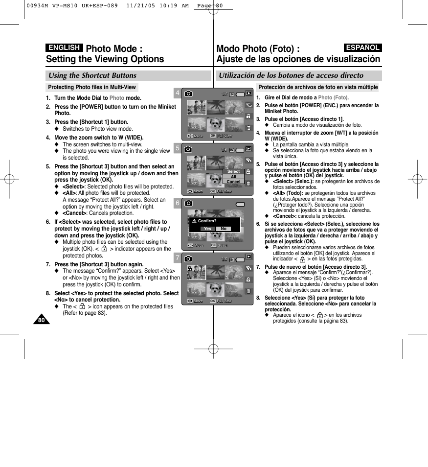 Photo mode : setting the viewing options, Utilización de los botones de acceso directo, Using the shortcut buttons | English español | Samsung VP - MS15(R) User Manual | Page 81 / 158