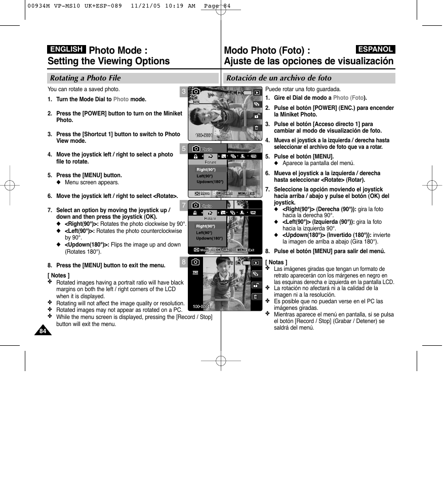 Photo mode : setting the viewing options | Samsung VP - MS15(R) User Manual | Page 85 / 158