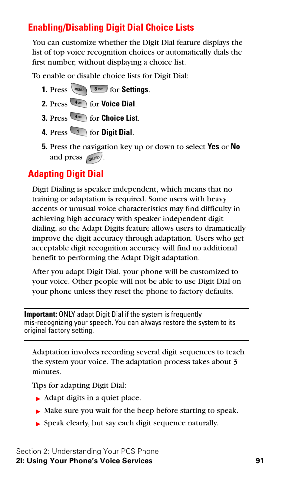 Enabling/disabling digit dial choice lists, Adapting digit dial | Samsung A600 User Manual | Page 101 / 186