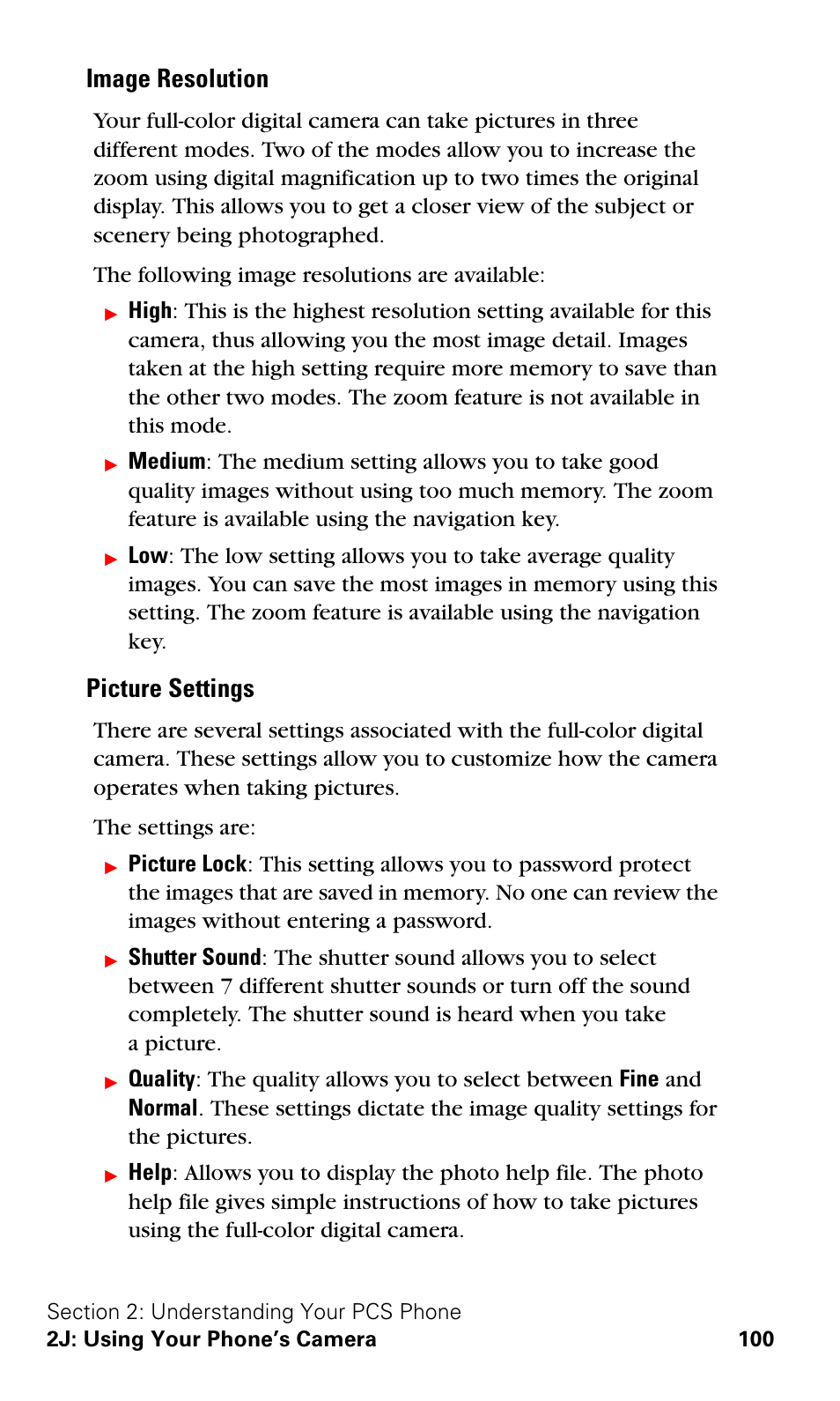 Image resolution, Picture settings | Samsung A600 User Manual | Page 110 / 186